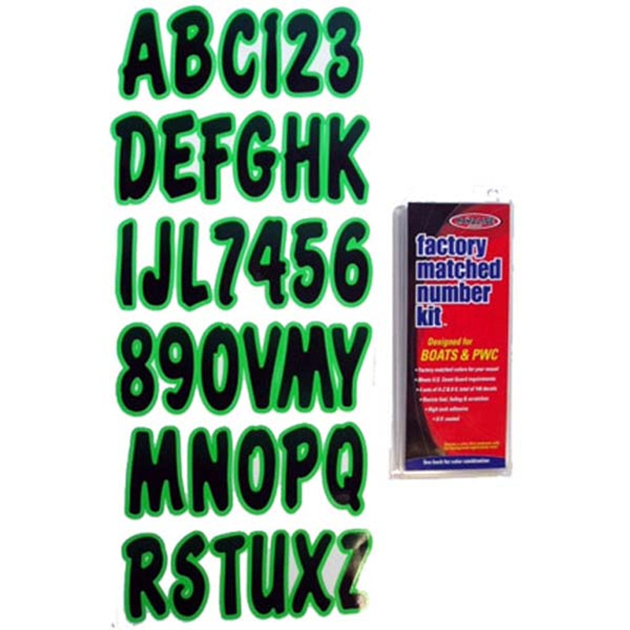 3" Boat Letter and Number Kit - Black and Kiwi